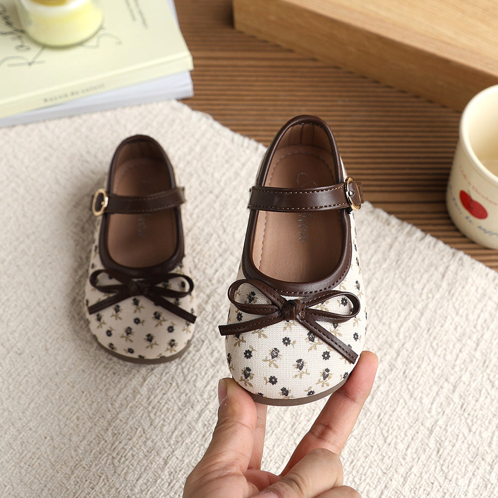 Vancahao girls' fashionable low-cut leather shoes,  spring/autumn new collection, children's bow-tie princess shoes, toddler flats