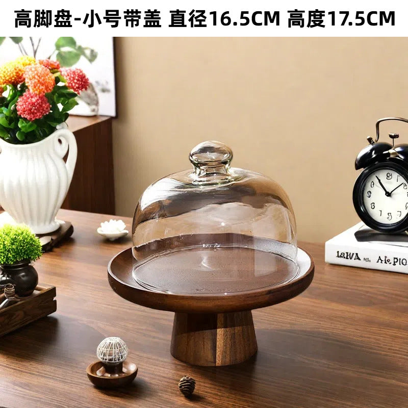 Japanese-style acacia wood cake stand - wooden tray display for weddings, dessert tables, home decor, and fruit/snack serving
