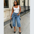 European and american style high-waisted cropped jeans - new  cross-border women's fashion with asymmetrical button design and wide leg