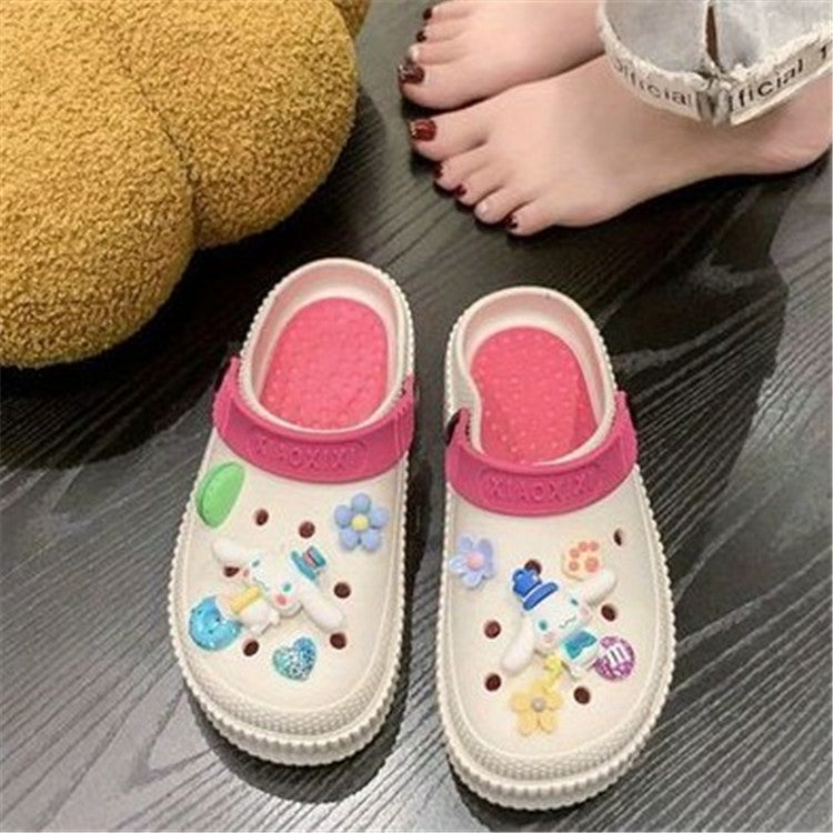 Thick sole crocs slippers women's summer outwear abrasion resistant home non-slipthickened popular baotou half slippers summer
