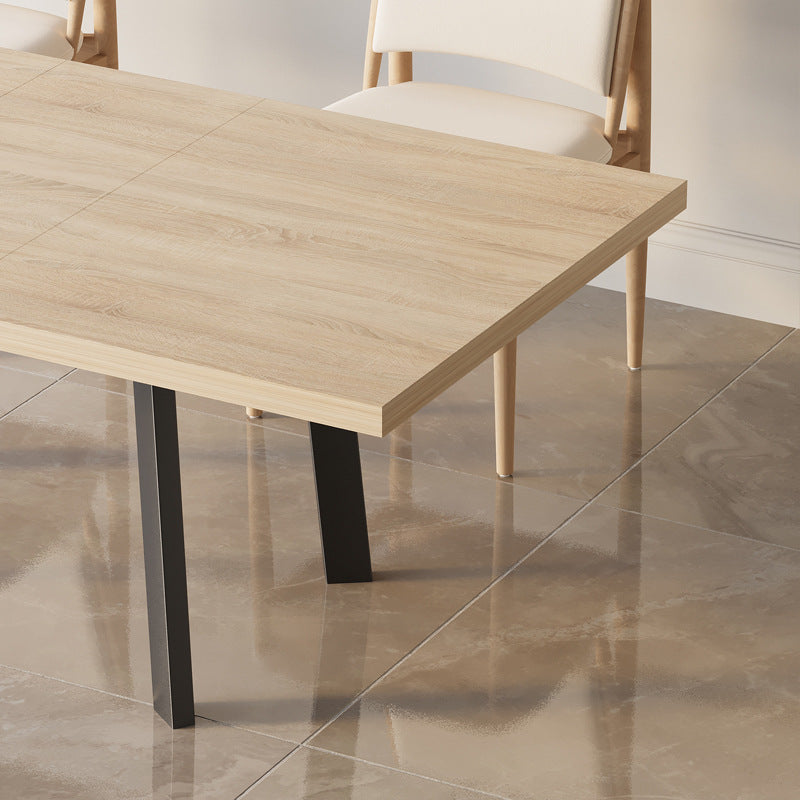 Factory direct customizable modern nordic rectangular dining table - minimalist extendable iron frame wood grain table for home use