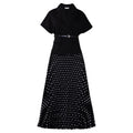 D620 european and american export new arrival elegant blazer collar short sleeve top polka dot pleated midi skirt african cross-border outfit set
