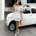 European and american cross-border women's fashion:  summer new arrival - elegant bubble sleeve v-neck polka dot high-waisted asymmetrical dress
