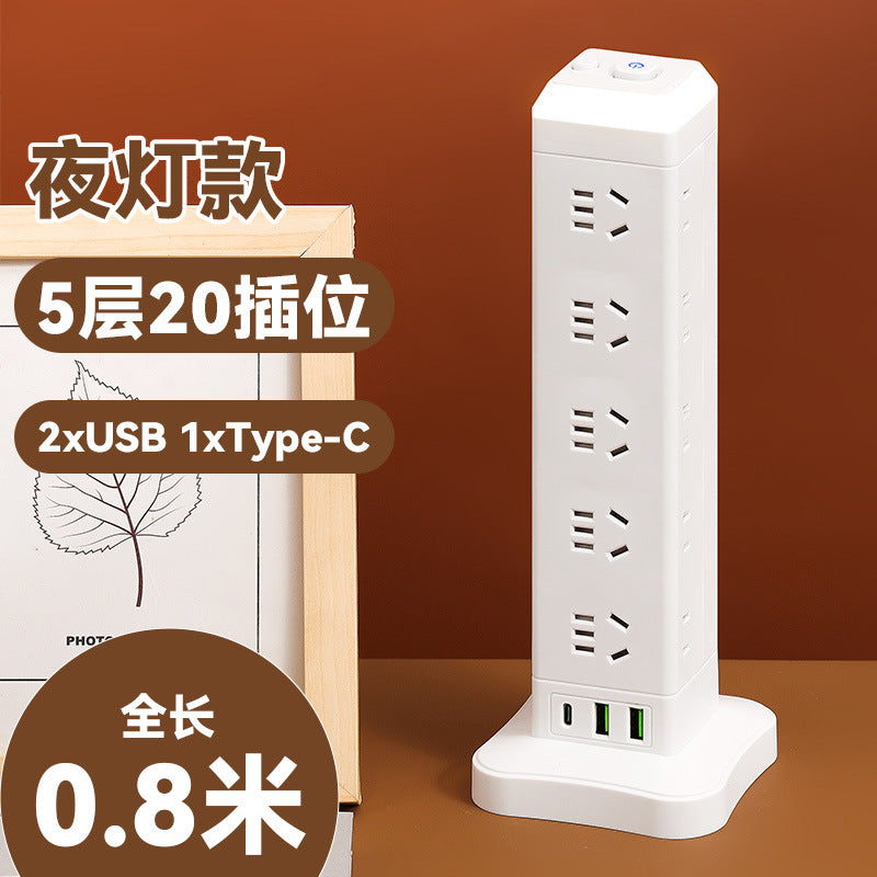 Authentic home & office vertical power strip - multi-outlet, pure copper, with usb ports - tower style