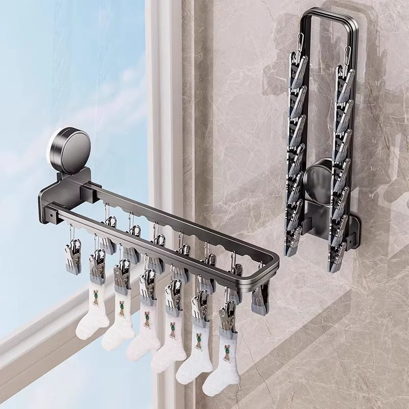 Suction cup for drying socks handy gadget balcony for home windproof stainless steel socks drying rack foldable multi-clip clothes hanger