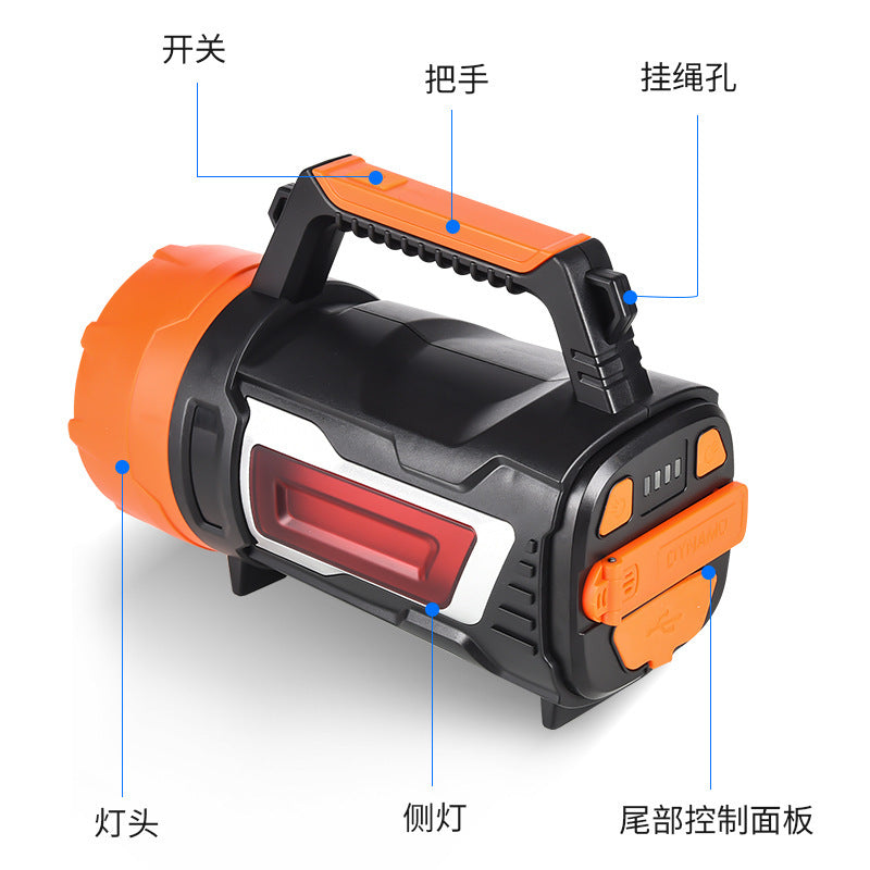 Cross-border new portable searchlight LED flashlight hand-cranked flashlight outdoor waterproof USB charging camping light