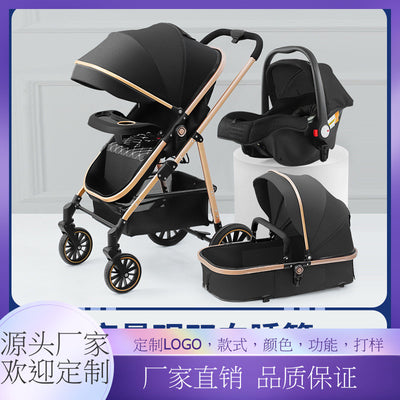 Inlair baby stroller - lightweight, foldable, reclining, high-view, sleeper, blue, reversible, newborn baby pram