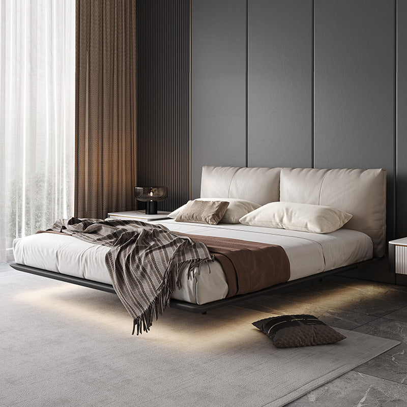 Genuine leather suspended bed accessible luxury modern double bed master bedroom classyelegant 1.8m wabi-sabi style upholstered leather bed personalized