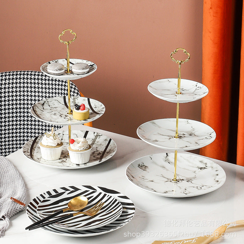European-style popular creative ceramic dessert plate, three-layer skewer plate, snack plate, pastry plate, afternoon tea special flat plate