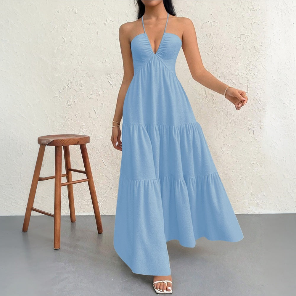 European and american cross-border women's beach vacation sexy elegant dress  summer new style spaghetti strap beach maxi dress