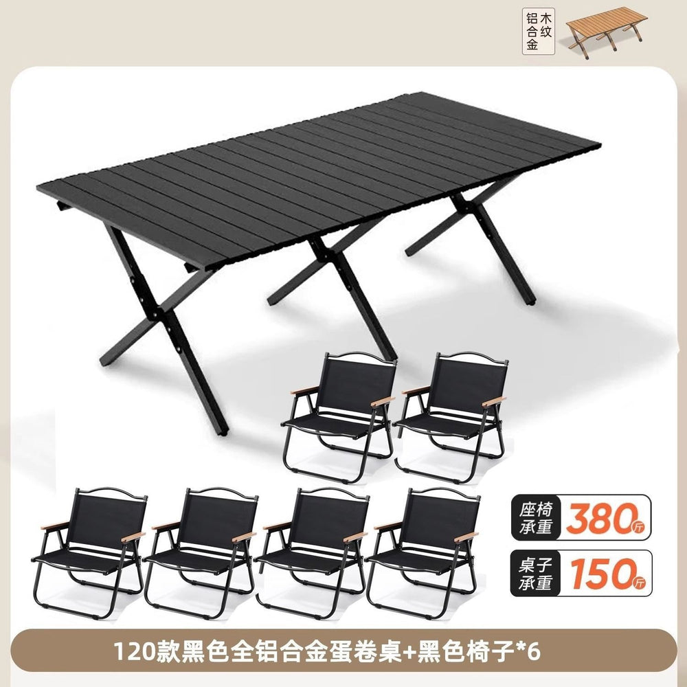 Outdoor folding table egg roll table and chair set portable table beach camping table and chair picnic dining table folding chair no