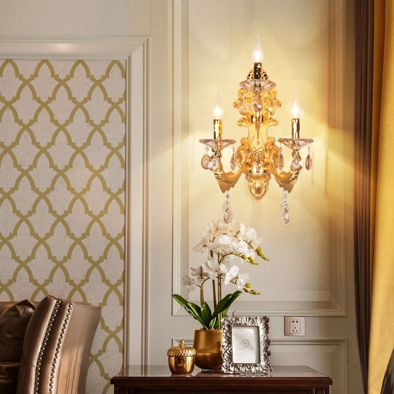 Three-head european style wall sconce - bedroom bedside lamp, wall-mounted living room background lighting, led corridor new arrival aisle fixture