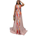European and american cross-border women's fashion:  autumn new arrival - elegant round neck printed swing dress, sleeveless slim-fit maxi dress