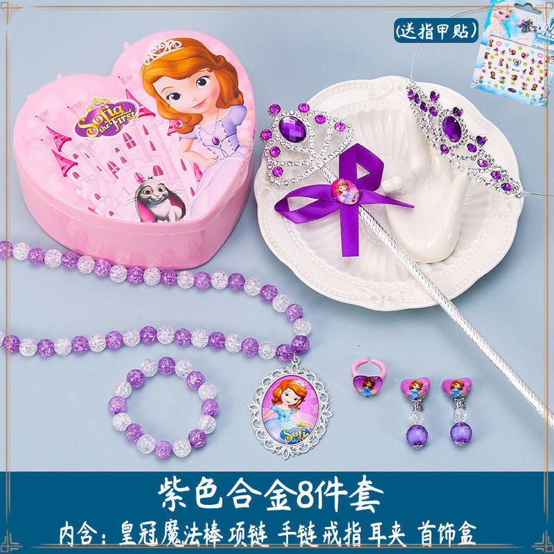 Crown Tiara Children's Little Princess Crown Magic Wand Hair Accessories Set Princess Elsa Necklace Girls Jewelry Box