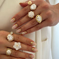 Wholesale vintage french faux pearl ring set - unique, high-end, irregular floral design, trendy & chic jewelry for women