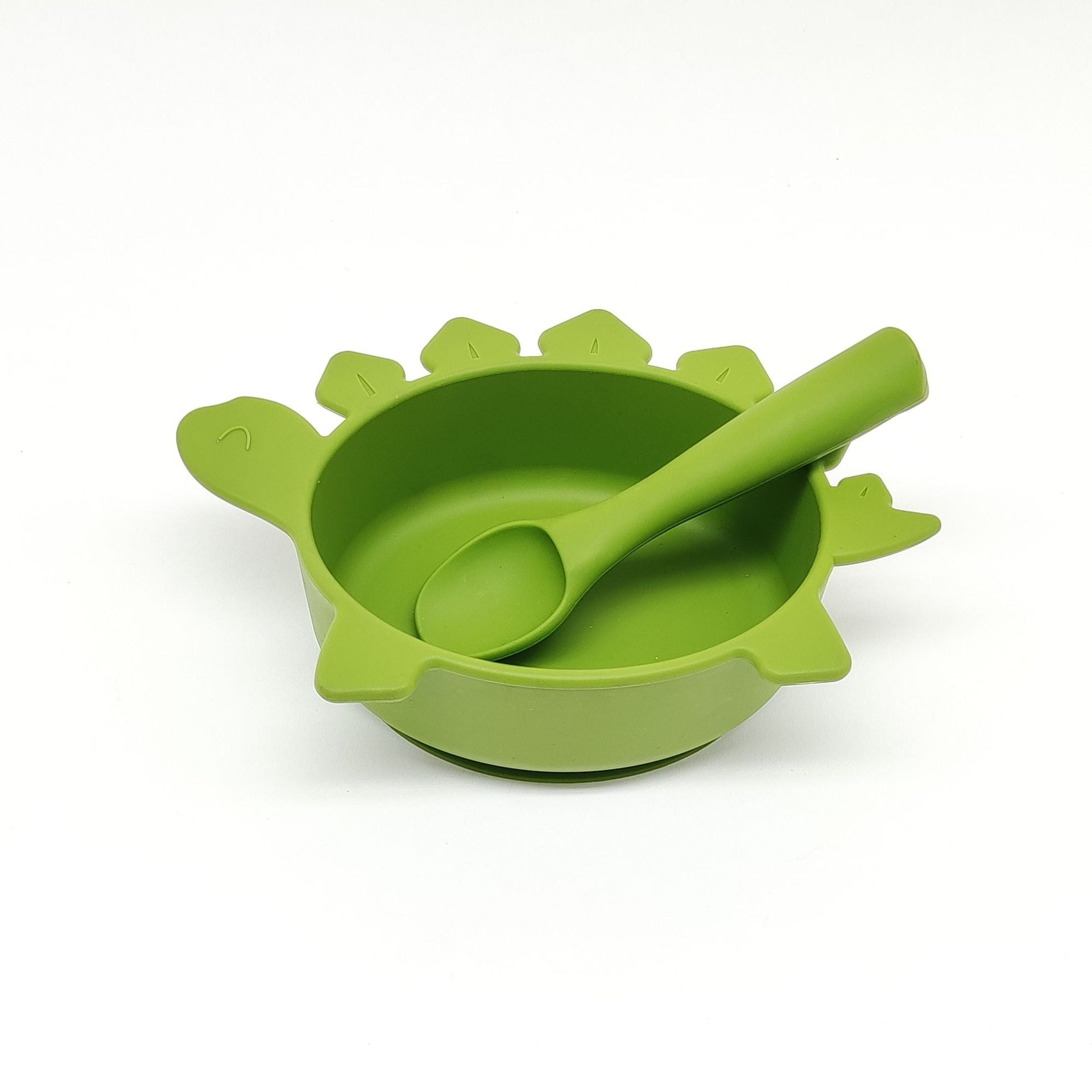 Cross-border hot-selling silicone dinosaur bowls and spoons, Mengqu non-slip tableware two-piece set, baby complementary food silicone bowls and spoons wholesale