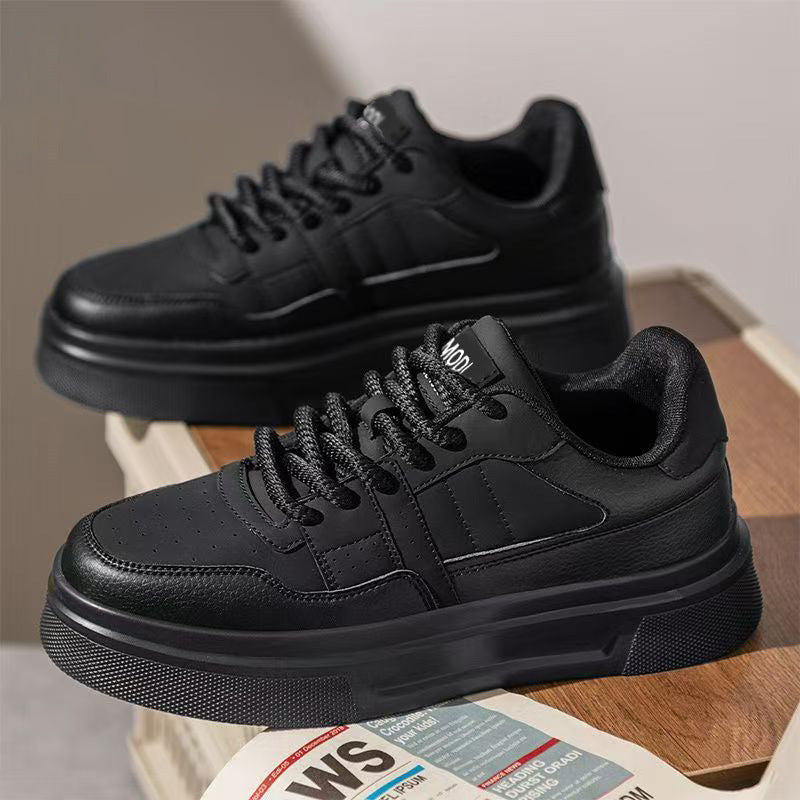 2026 men's spring premium low-top casual sneakers: versatile, thick-soled, height-increasing leather white shoes for men