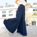 Fashionjeans women's retro dark blue split topstitch wide-leg pants high waist drapedloosemop pants