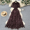 French romantic red polka dot a-line dress - women's summer irregular high-waisted slimming elegant maxi dress