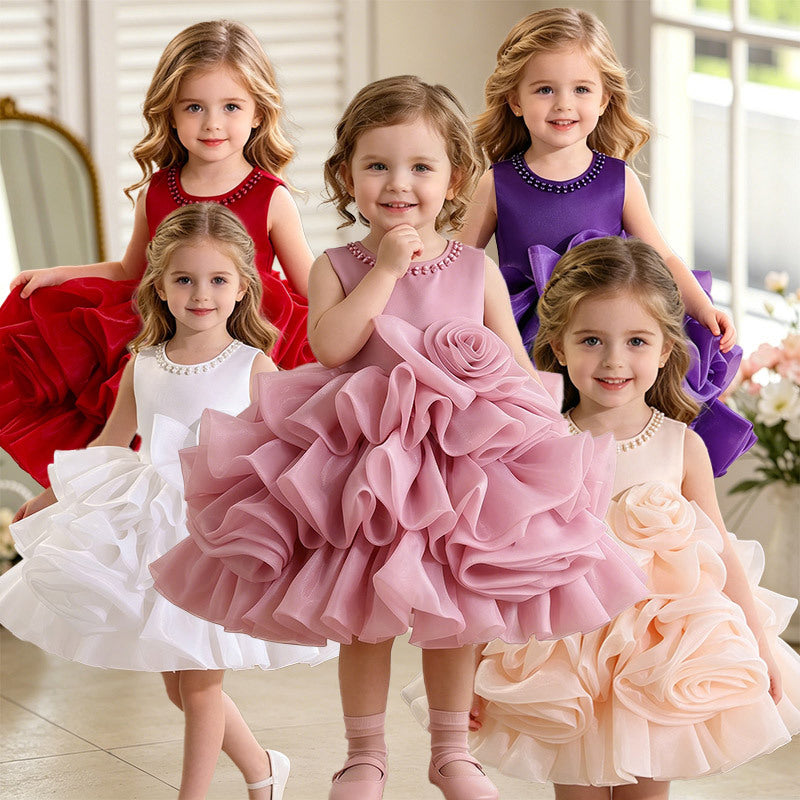 European and american style cross-border girls' dresses - baby girl birthday & first birthday cake dress - beaded tutu princess dress