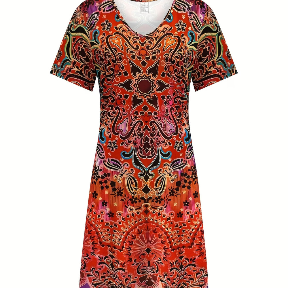 wholesale women's short-sleeved dresses, fashionable women's dresses for spring, summer, and autumn, new cross-border printed designs