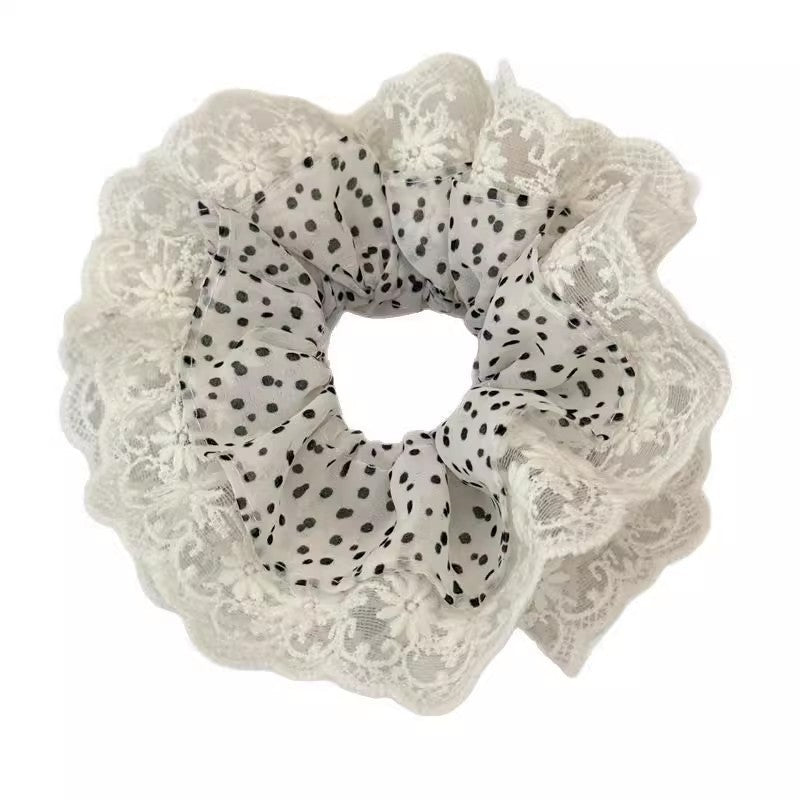Korean sweet double-layer embroidered white lace hair tie - elegant, gentle, and versatile scrunchie for everyday wear