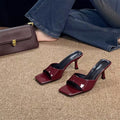 Thin heel pure color sandals summerretro square toe high heels women's new arrivalniche stylesense of design slippers outwear not tired feet