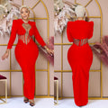 C6756 cross-border   fashion women's solid color mesh see-through long sleeve maxi dress