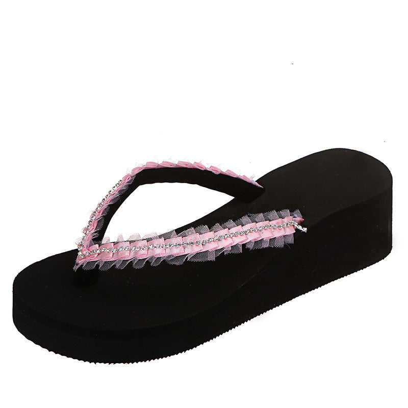 Exportplus size rhinestone flip-flops sandals summernew arrivalfashionplatform shoesthick soleflatscasual flip-flops