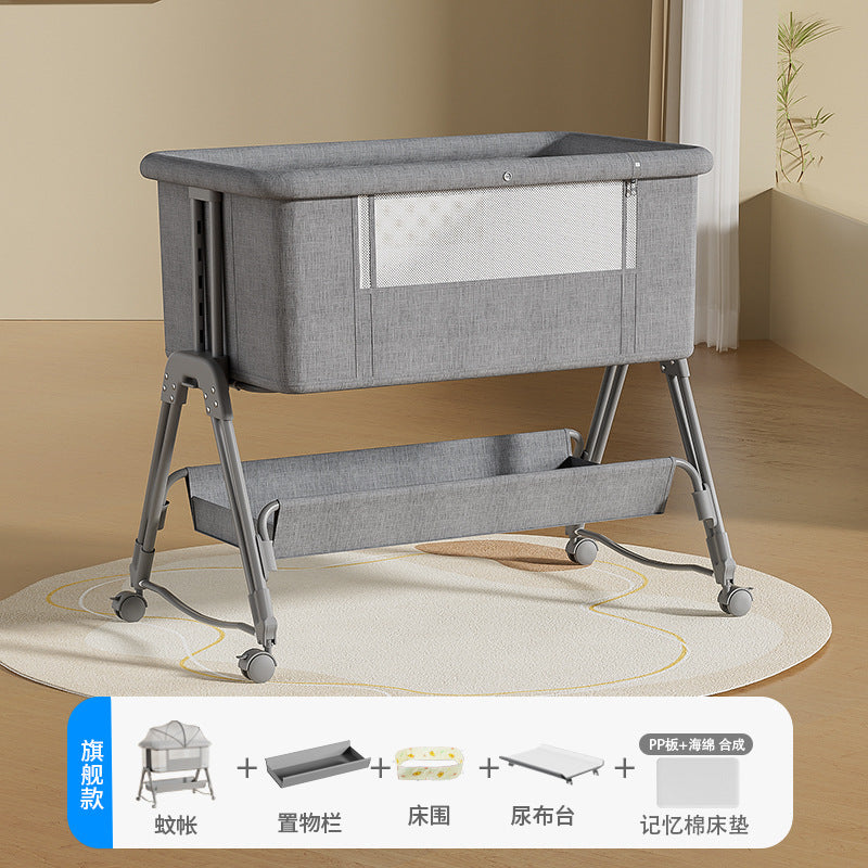 Aluminum alloy baby crib - portable, foldable, and convertible bassinet - multifunctional newborn bed - splice-together large bed