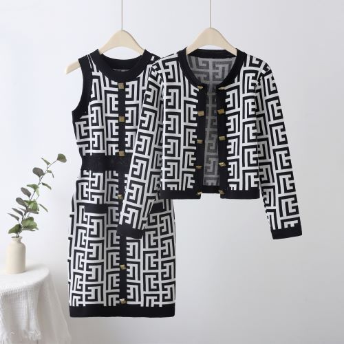spring/autumn european and american chic tweed-style button-down cardigan and bodycon mini skirt knit two-piece set