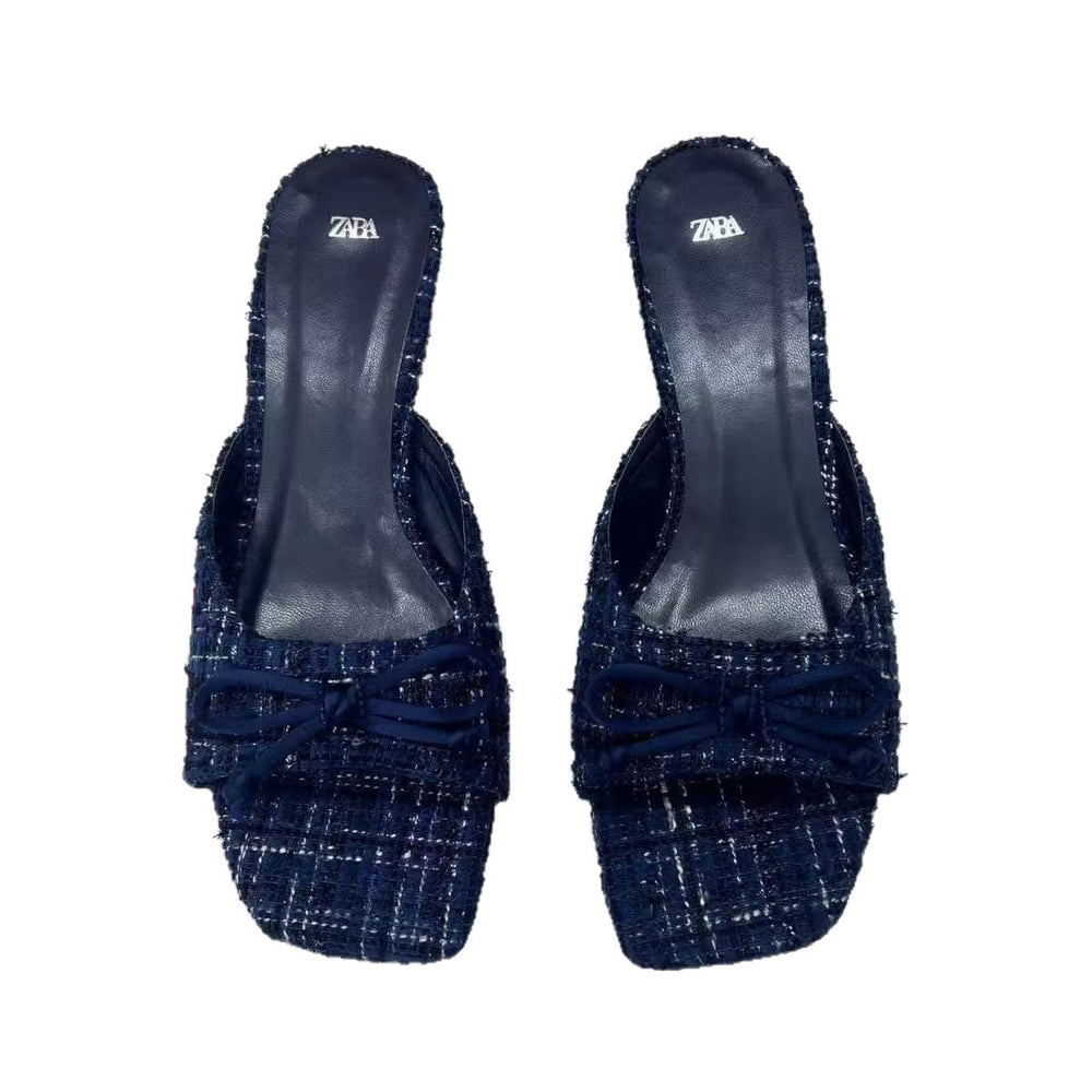 Za summer 2025 new women's bow-embellished high-heeled square-toe mules - stylish and elegant open-back sandals