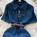 Sense of designniche style denim dress female k-stylesummercasualelegant medium longslimming look short-sleeved shirt long skirt