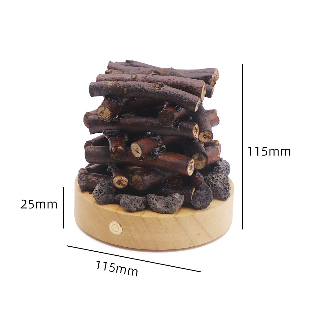 USB charging warm light ambient light white noise desktop ornament solid wood branches bonfire night light gift for friends