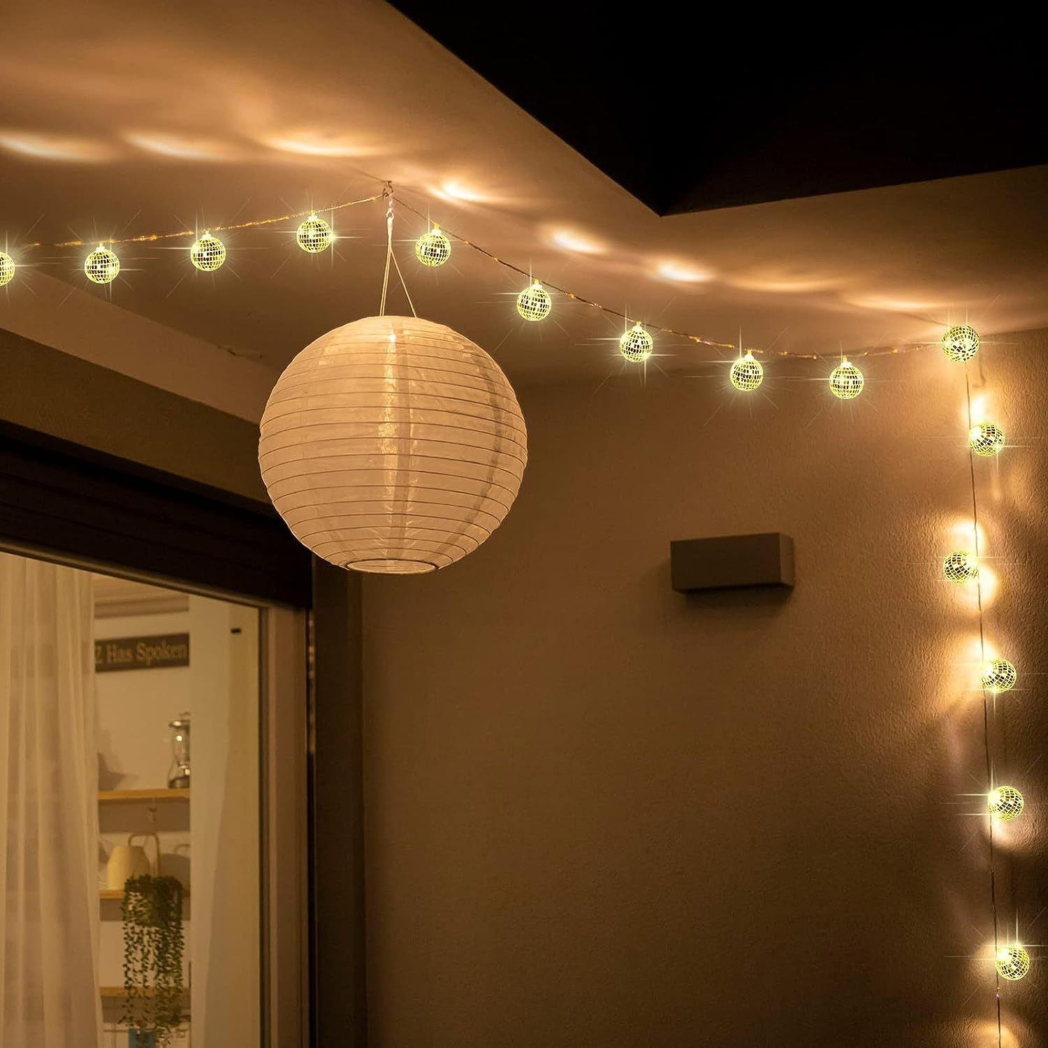 Mirror ball light string led disco ball color light flash light string glass piece Christmas decorative light European and American string light wholesale