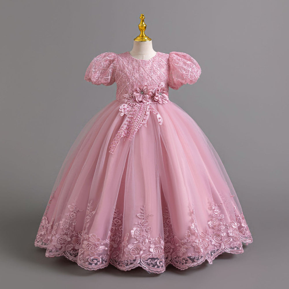 Wholesale foreign trade long dress children's formal gown puff sleeve lace princess dress girls' party dress girl dress