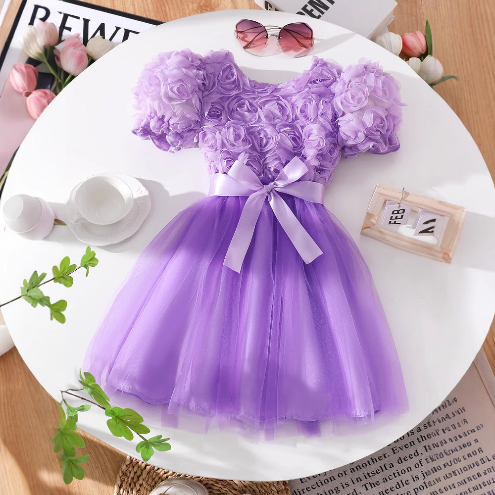Girls' dress for toddlers and young children, corset-style dress with 3d butterfly flutter sleeves