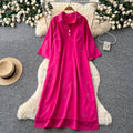 Light mature french style red printingdress women's summer diamond bows short-sleeved lapel slimming lookelegantwork clothing skirt