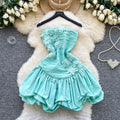 French heavy industrystereo flower dress seaside vacation style one shoulder tube top dress ruffles skirt