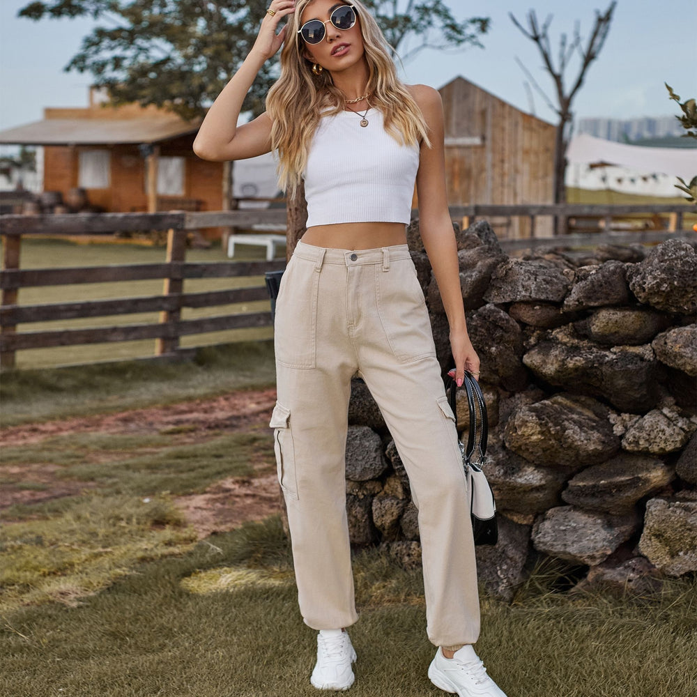 Insfashion cross-border  new arrival denim semi-elastic design stylisheasiest for matchworkwear pants  women's fashion