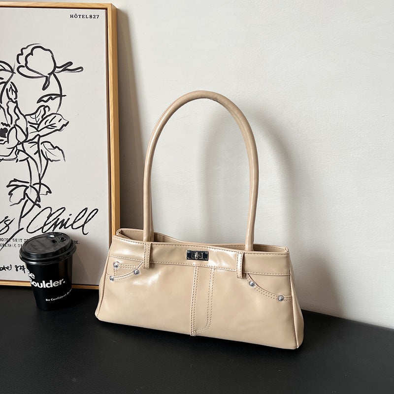 Retro versatile handbag shoulder messenger bag glossy trend simple high-end niche platinum bag