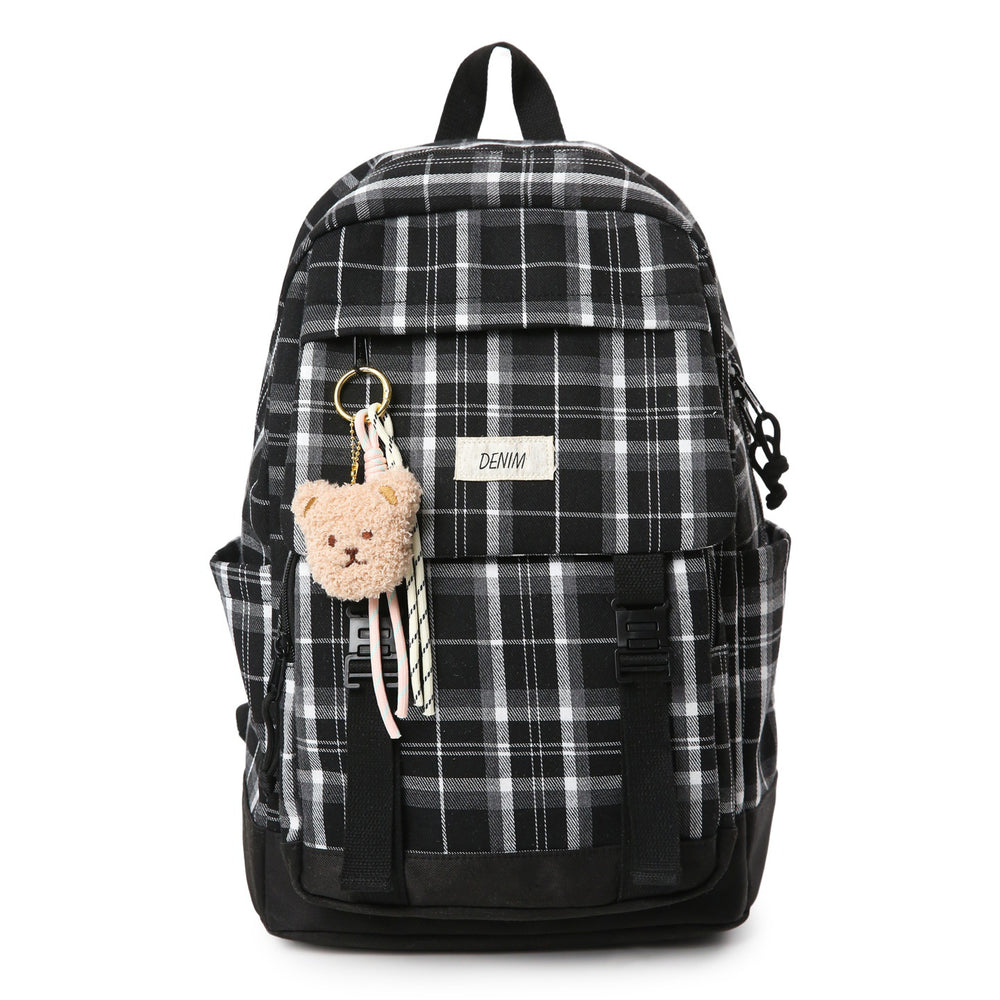 Vintage mori girl style plaid backpack - high school girl's chic rucksack - korean style large capacity fashionable versatile backpack
