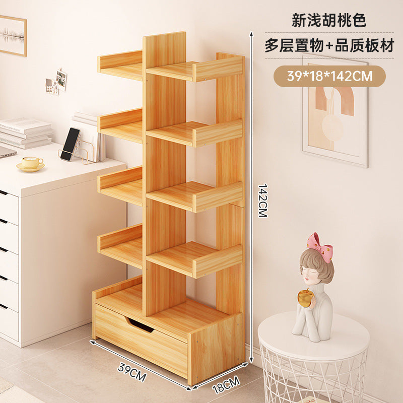 Simple small bookshelf, floor-to-ceiling shelf, integrated wall storage rack, living room office display rack, table side storage narrow cabinet