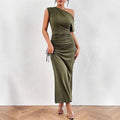 2024 european and american cross-border amazon sexy women's new one-shoulder bodycon ruched maxi dress