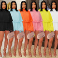 C7432 cross-border   fashion women's fashion casual pleated solid color jumpsuit shorts new