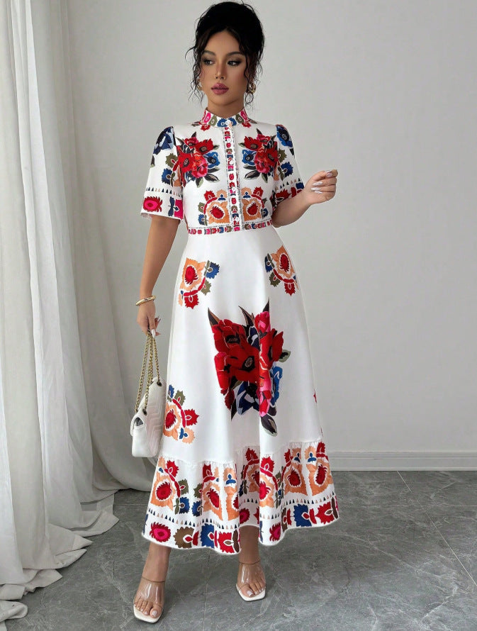 new european and american style printed elegant dress