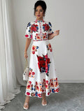 new european and american style printed elegant dress