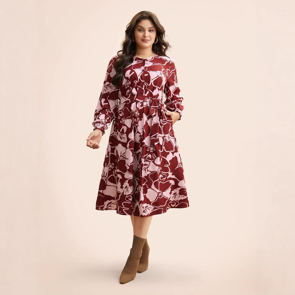 plus size plus size women's round neck printed garden skirt in stocknew arrival fat girl waist dress
