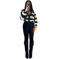 European and american cross-border women's wholesale:  winter bestseller - fashionable black and white striped single-breasted cardigan knitwear