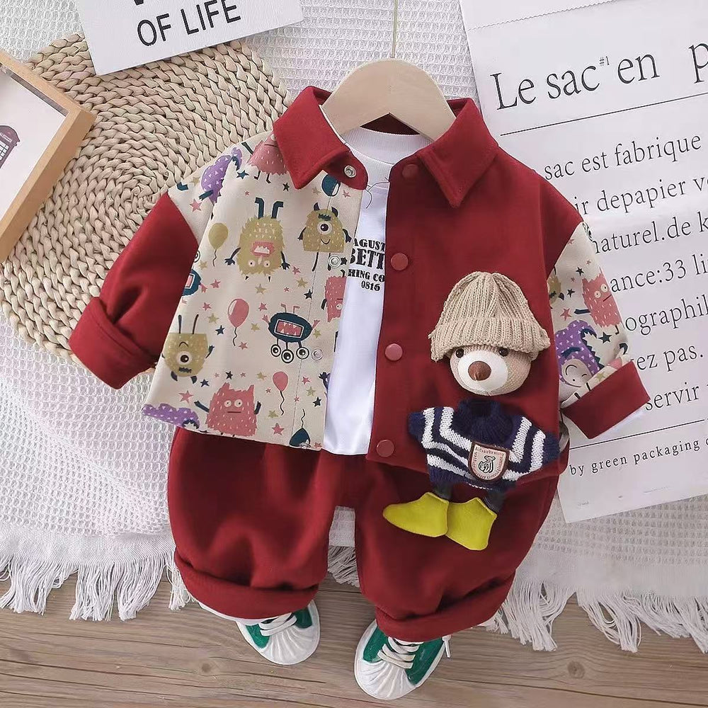 Spring & fall boys handsome baby clothes fashionable spring new outwearsuitthree-piece set one year old baby boy spring clothes